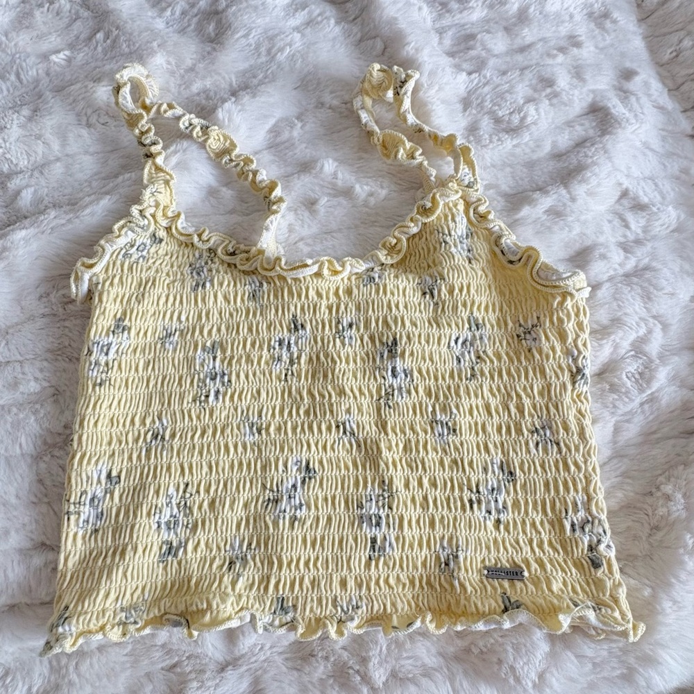Hollister Yellow Smocked Camisole with Gray Accents